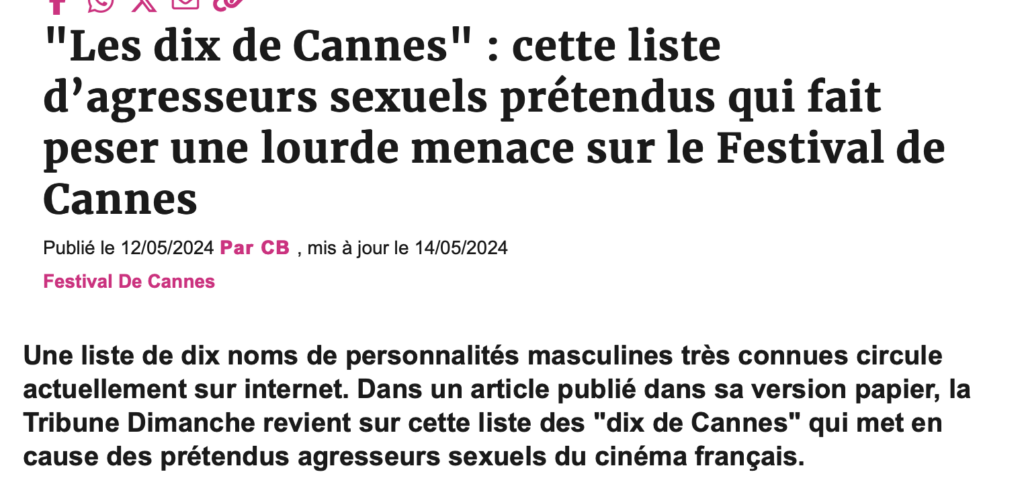 "Les dix de Cannes" : cette liste d’agresseurs sexuels prétendus qui fait peser une lourde menace sur le Festival de Cannes