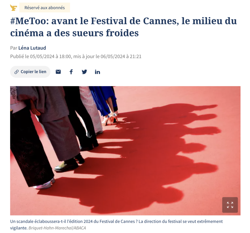 Début de l'article "#MeToo: avant le Festival de Cannes, le milieu du cinéma a des sueurs froides"